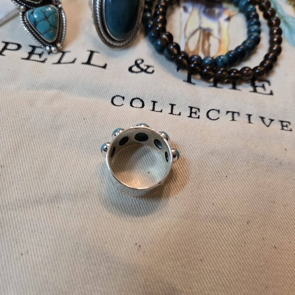 Sterling Silver And Turquoise 5 Stone Ring - Picture 10 of 13
